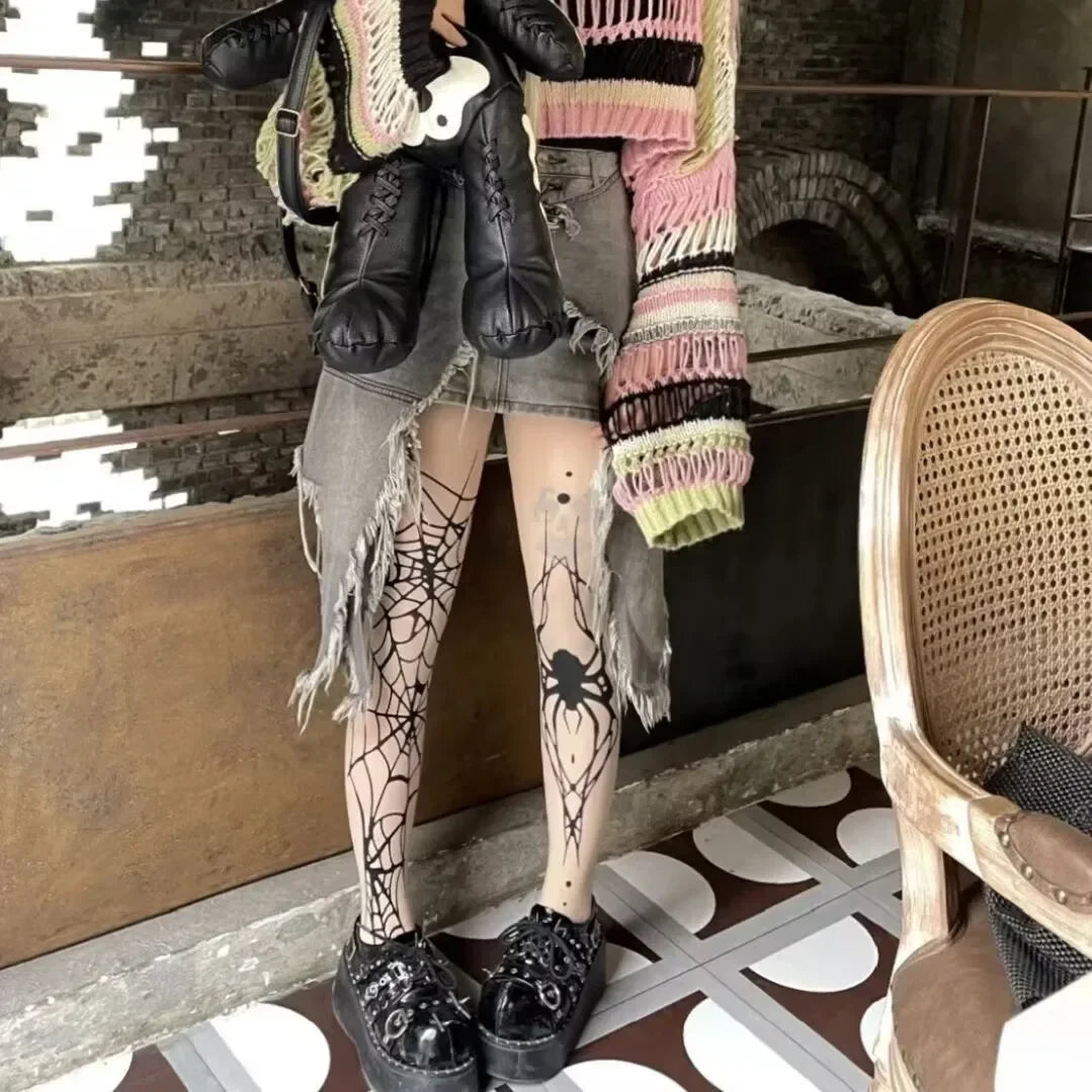 Gothic Vintage Dark Fishnet Tights Stocking Women Emo Spider Web Witch Pantyhose 02 01 02-01-