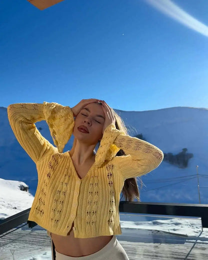 Hollow Knitted Cardigan Women's Solid Long Sleeve V Neck Short Sweater Top Female Crochet Yellow / S White / L White / M Yellow / S-White / L-White / M-White / S-Brown / L-Brown / M-Brown / S-Pink / L-Pink / M-Pink / S-Yellow / L-Yellow / M-Wine Red / L-Wine Red / M-Wine Red / S-Blue / L-Blue / M-Blue / S-