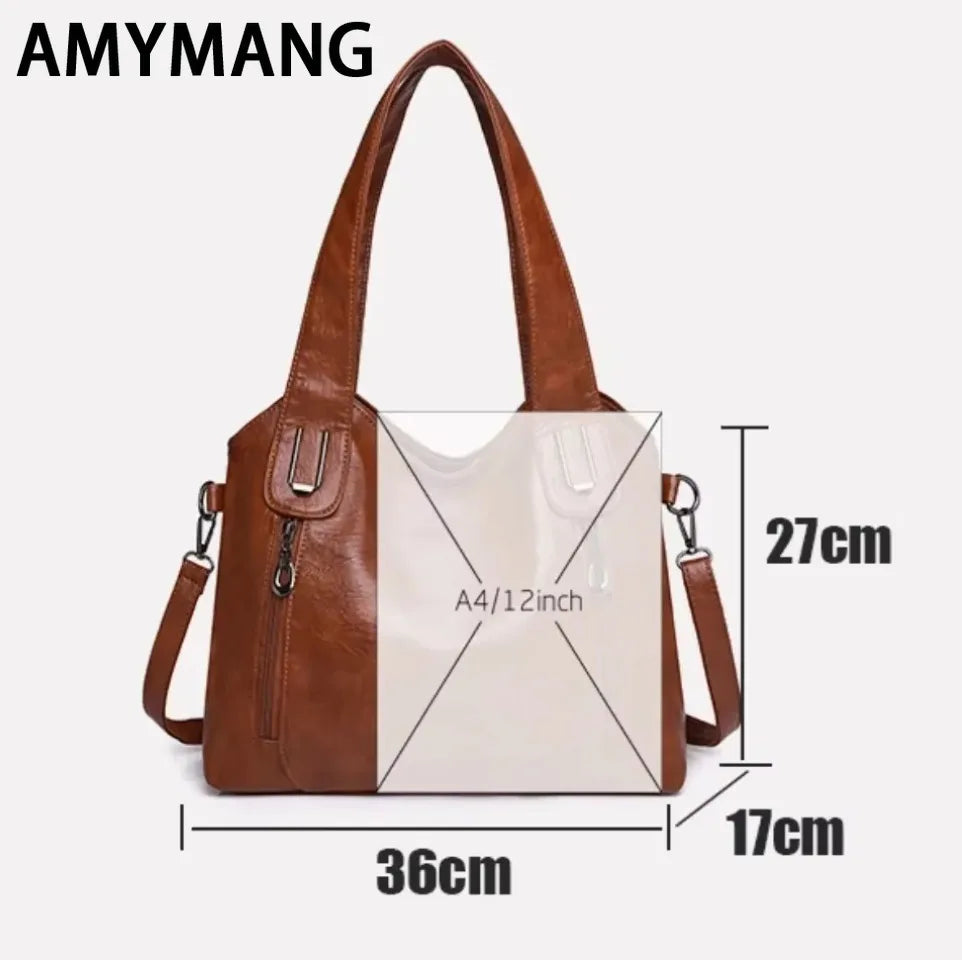 Solid Color Handbag Soft Leather Tote Bag Casual Big Shoulder Messenger Bags