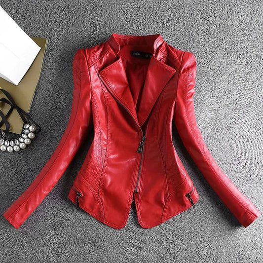 Spring And Autumn Women Leather Jacket - Fashionqueene.com-leather jacket