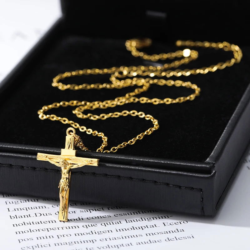 Stainless Steel  Jesus Cross Necklace For Women Cool Men Accessory Fashion Jesus Christ Cross Pendant Necklace Jewelry - Fashionqueene.com-cross necklace