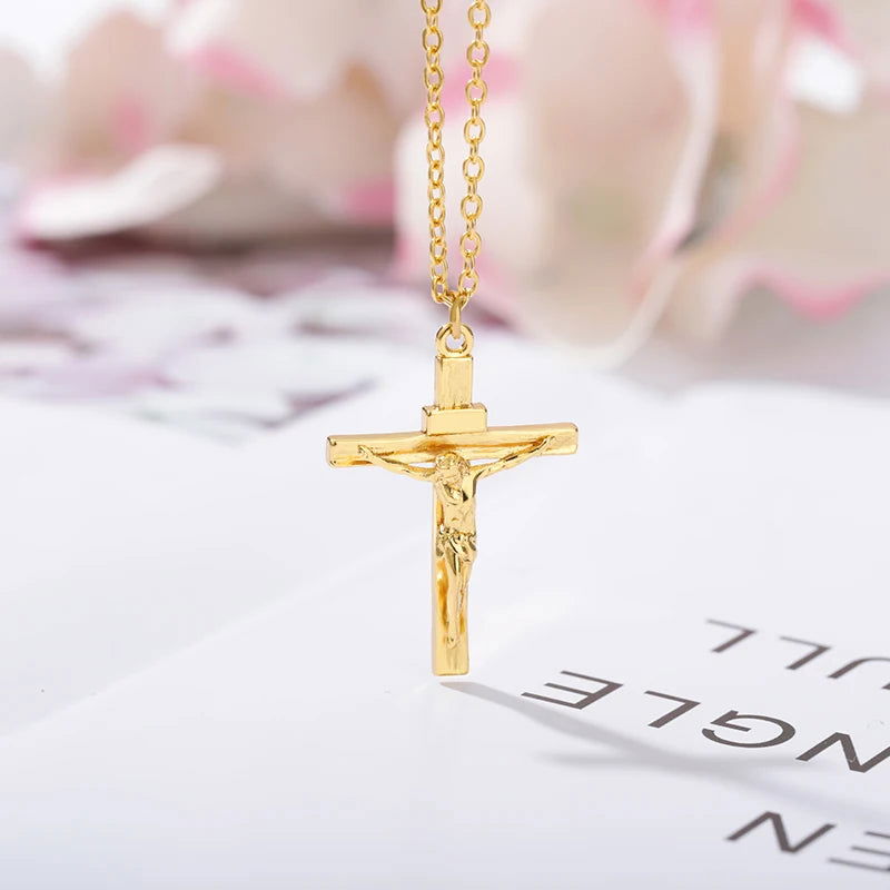 Stainless Steel  Jesus Cross Necklace For Women Cool Men Accessory Fashion Jesus Christ Cross Pendant Necklace Jewelry - Fashionqueene.com-cross necklace