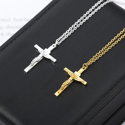 Stainless Steel  Jesus Cross Necklace For Women Cool Men Accessory Fashion Jesus Christ Cross Pendant Necklace Jewelry - Fashionqueene.com-cross necklace