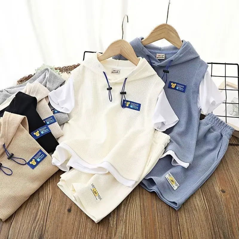 Summer Children Boy Clothes Set Teenage Girls Fashion Hoodies T-Shirts And Shorts 2 Pieces Suit Kid Top Bottom Outfits Tracksuit - Fashionqueene.com-boys outfit set