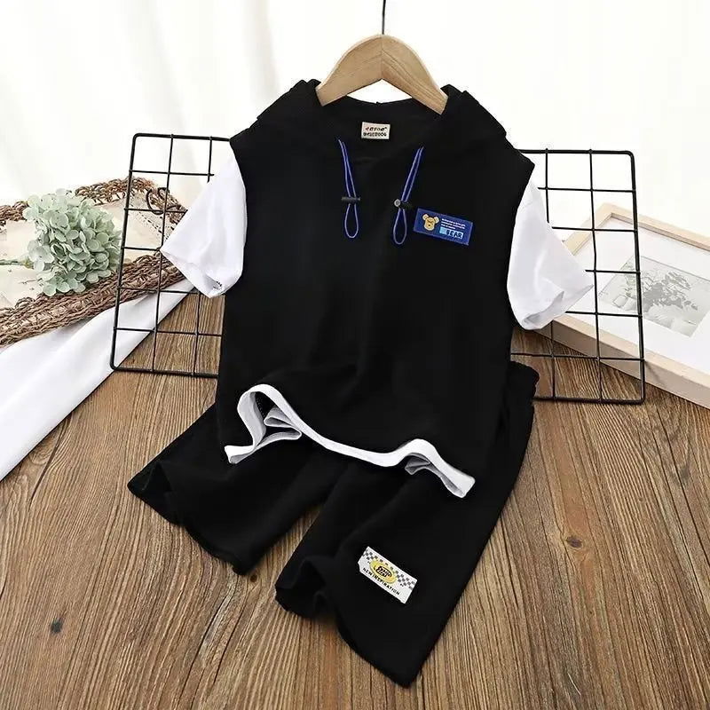 Summer Children Boy Clothes Set Teenage Girls Fashion Hoodies T-Shirts And Shorts 2 Pieces Suit Kid Top Bottom Outfits Tracksuit - Fashionqueene.com-boys outfit set