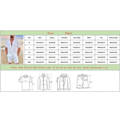 Summer Men Beach Shirt Board Shorts Set Solid White Linen Shirt Button-up Tops Bottom Tracksuit Clothing 2022 - Fashionqueene.com-Summer Men Beach Shirt Board Shorts Set Solid White Linen Shirt Button-up Tops Bottom Tracksuit Clothing 2022