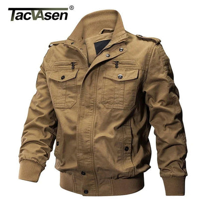 TACVASEN Pilot Bomber Jacket Coats Mens Cotton Cargo Jackets With Zipper Pockets Retro Casual Work Jacket Male Clothing Outwear - Fashionqueene.com-mens cargo jacket