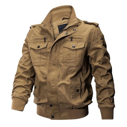 TACVASEN Pilot Bomber Jacket Coats Mens Cotton Cargo Jackets With Zipper Pockets Retro Casual Work Jacket Male Clothing Outwear - Fashionqueene.com-mens cargo jacket