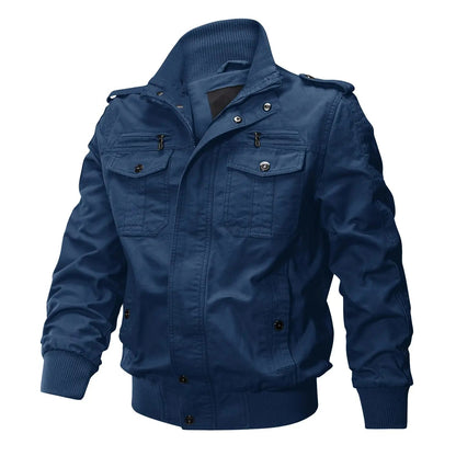 TACVASEN Pilot Bomber Jacket Coats Mens Cotton Cargo Jackets With Zipper Pockets Retro Casual Work Jacket Male Clothing Outwear - Fashionqueene.com-mens cargo jacket