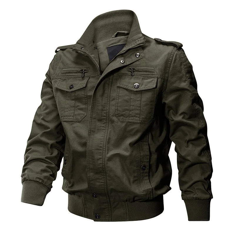 TACVASEN Pilot Bomber Jacket Coats Mens Cotton Cargo Jackets With Zipper Pockets Retro Casual Work Jacket Male Clothing Outwear - Fashionqueene.com-mens cargo jacket