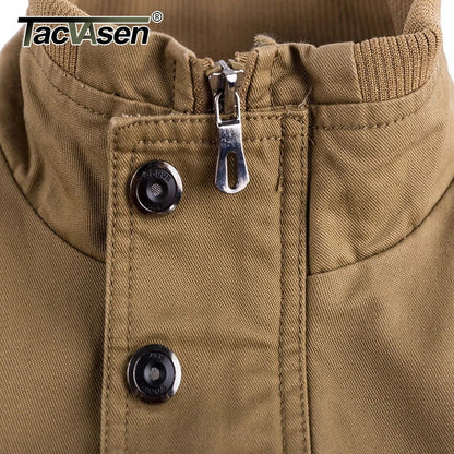 TACVASEN Pilot Bomber Jacket Coats Mens Cotton Cargo Jackets With Zipper Pockets Retro Casual Work Jacket Male Clothing Outwear - Fashionqueene.com-mens cargo jacket