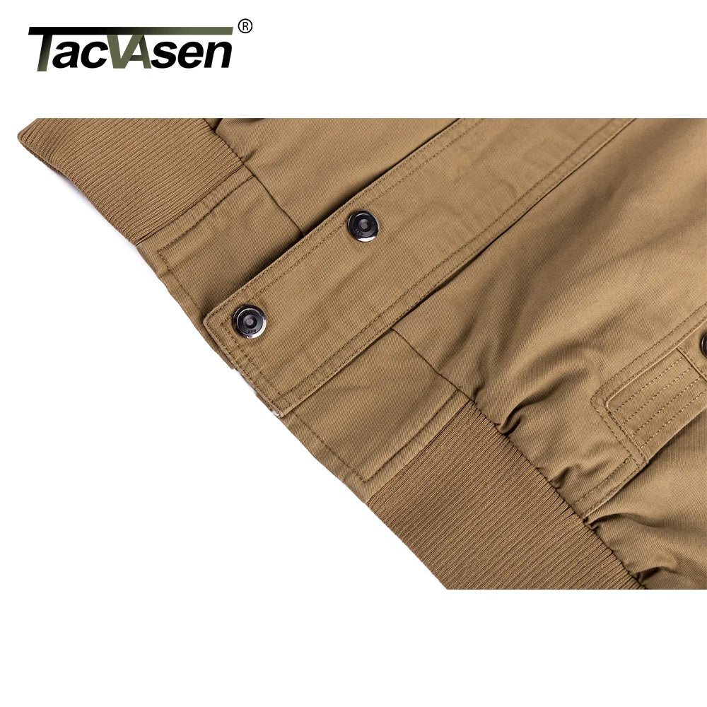 TACVASEN Pilot Bomber Jacket Coats Mens Cotton Cargo Jackets With Zipper Pockets Retro Casual Work Jacket Male Clothing Outwear - Fashionqueene.com-mens cargo jacket