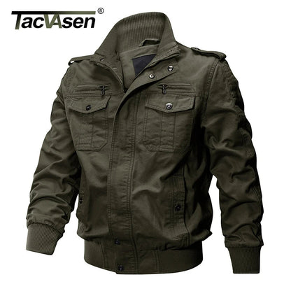 TACVASEN Pilot Bomber Jacket Coats Mens Cotton Cargo Jackets With Zipper Pockets Retro Casual Work Jacket Male Clothing Outwear - Fashionqueene.com-mens cargo jacket