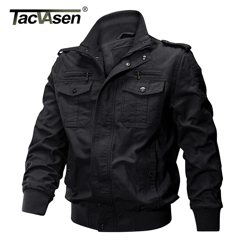 TACVASEN Pilot Bomber Jacket Coats Mens Cotton Cargo Jackets With Zipper Pockets Retro Casual Work Jacket Male Clothing Outwear - Fashionqueene.com-mens cargo jacket