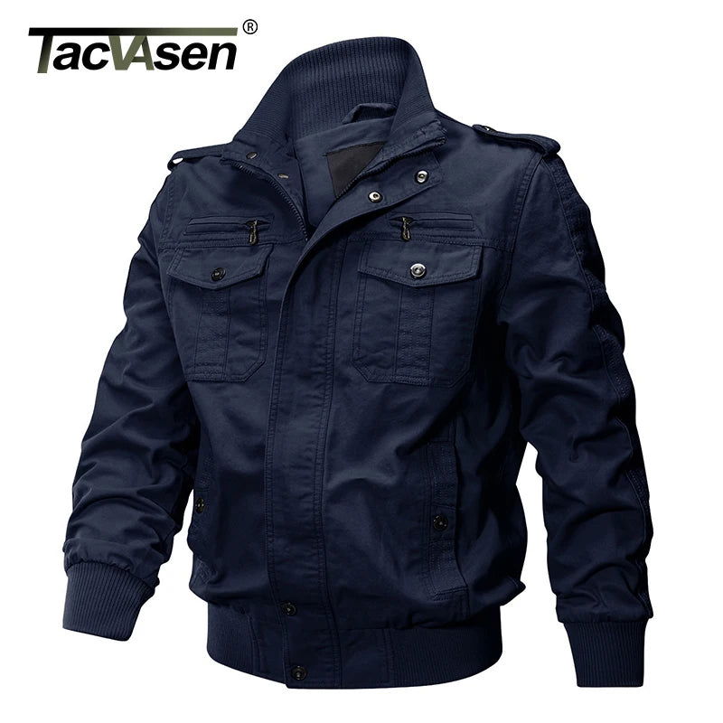 TACVASEN Pilot Bomber Jacket Coats Mens Cotton Cargo Jackets With Zipper Pockets Retro Casual Work Jacket Male Clothing Outwear - Fashionqueene.com-mens cargo jacket