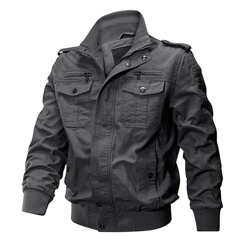 TACVASEN Pilot Bomber Jacket Coats Mens Cotton Cargo Jackets With Zipper Pockets Retro Casual Work Jacket Male Clothing Outwear - Fashionqueene.com-mens cargo jacket