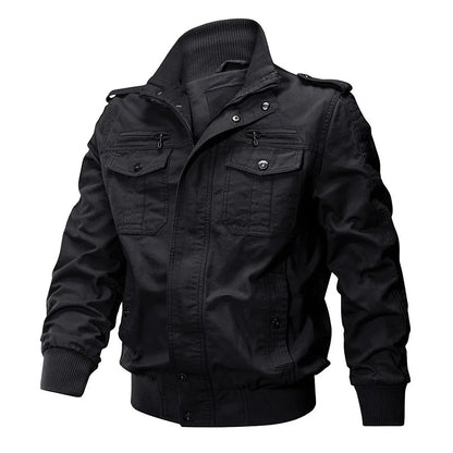 TACVASEN Pilot Bomber Jacket Coats Mens Cotton Cargo Jackets With Zipper Pockets Retro Casual Work Jacket Male Clothing Outwear - Fashionqueene.com-mens cargo jacket