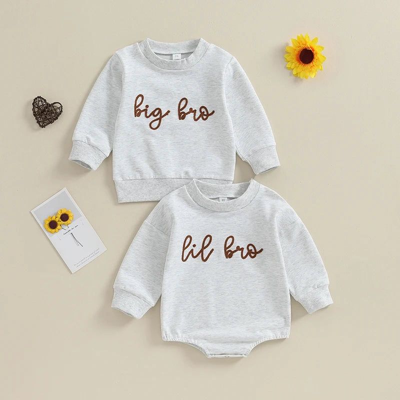 Toddler Baby Boy Long Sleeve Sweatshirt - Fashionqueene.com-2023-09-09 Lioraitiin Toddler Baby Boy Long Sleeve Sweatshirt Crewneck Pullover Sweater Tops Bro Matching Outfit Baby Clothes