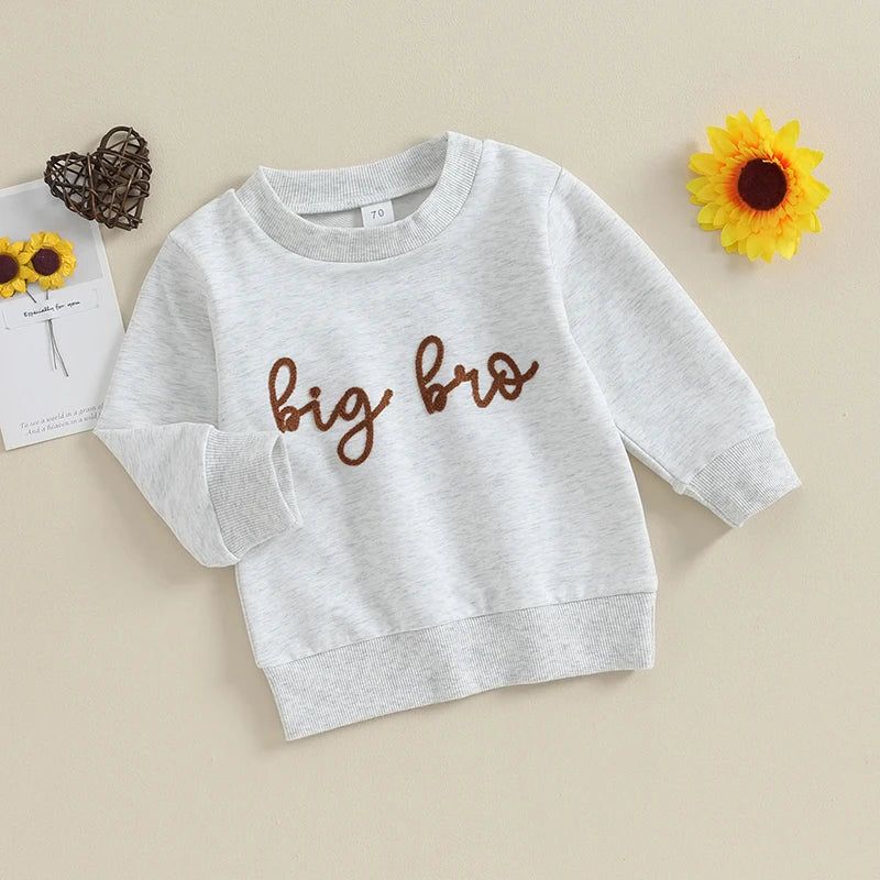 Toddler Baby Boy Long Sleeve Sweatshirt - Fashionqueene.com-2023-09-09 Lioraitiin Toddler Baby Boy Long Sleeve Sweatshirt Crewneck Pullover Sweater Tops Bro Matching Outfit Baby Clothes