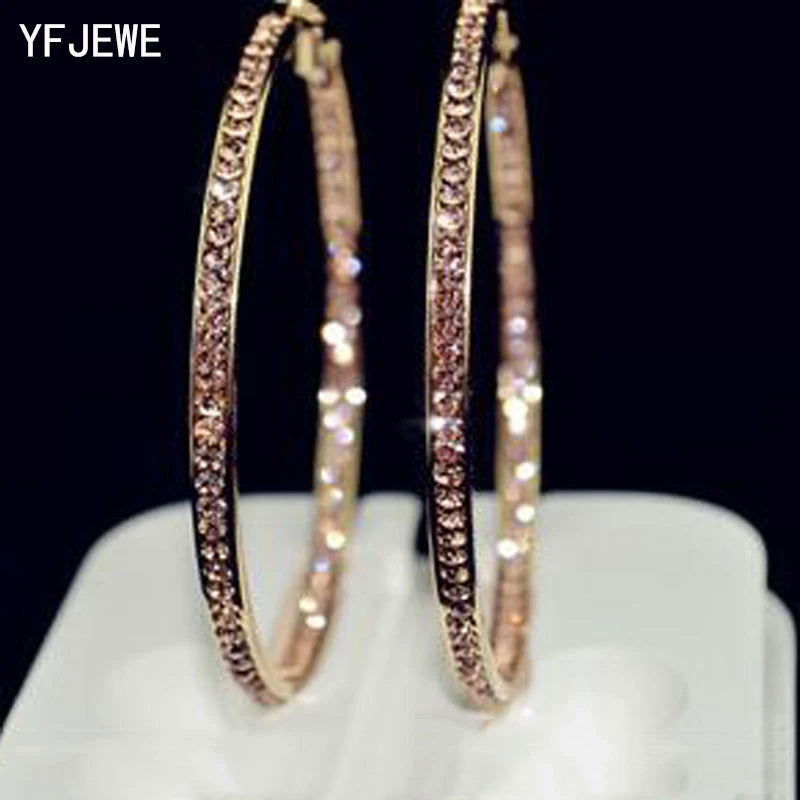 Top Popular Earrings With Rhinestone Circle Earrings Simple Earrings Big Circle Gold Color Hoop Earrings For Women E005 - Fashionqueene.com-rhinestone hoop earrings