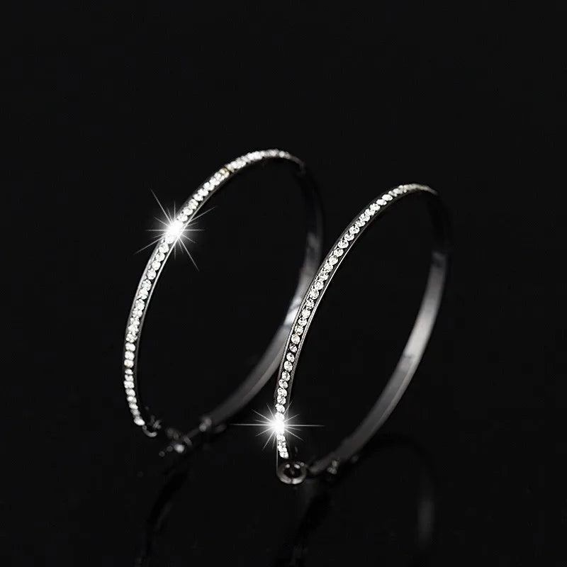 Top Popular Earrings With Rhinestone Circle Earrings Simple Earrings Big Circle Gold Color Hoop Earrings For Women E005 - Fashionqueene.com