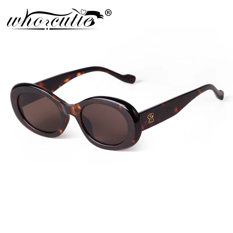 Tortoise Shell Oval Sunglasses Gradient Brown Lens - Fashionqueene.com-oval sunglasses