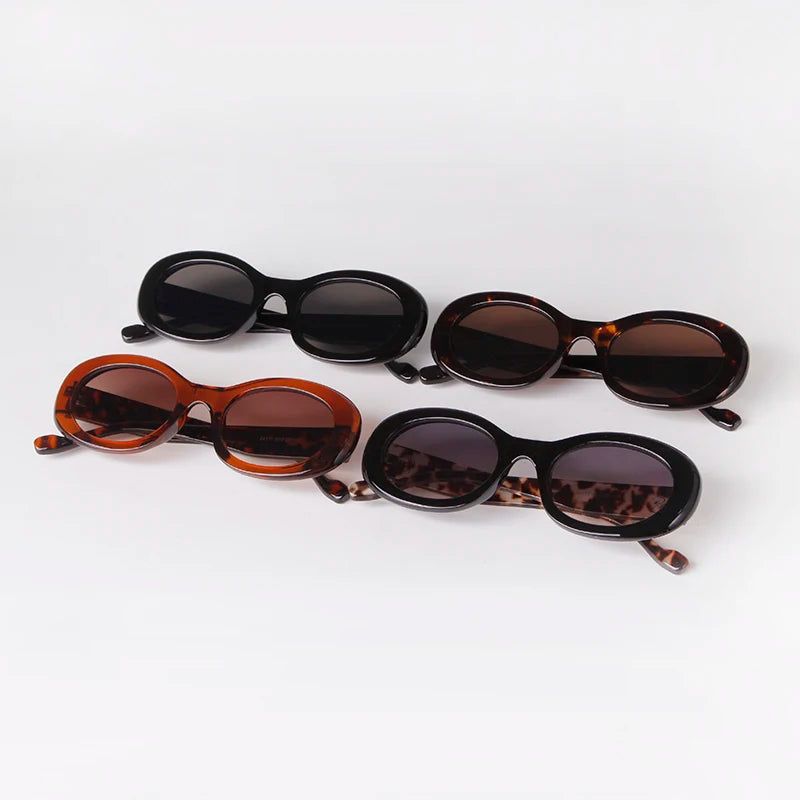 Tortoise Shell Oval Sunglasses Gradient Brown Lens - Fashionqueene.com-oval sunglasses