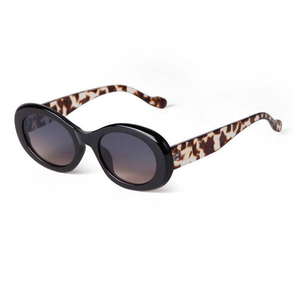 Tortoise Shell Oval Sunglasses Gradient Brown Lens - Fashionqueene.com-oval sunglasses