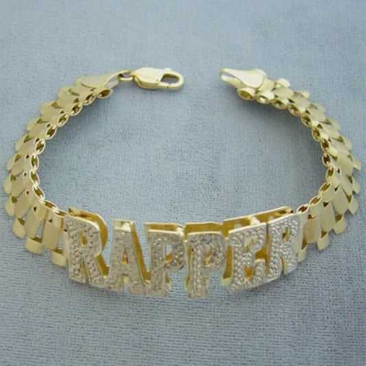 Two Tone Gold Personalized Name Bracelet 3D Custom Name Stainless Steel Jewelry Double Layer Watch Band Chain Gift - Fashionqueene.com-name bracelet