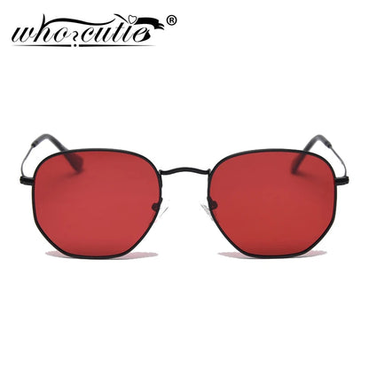 Update XL Hexagon Polarized Sunglasses Men Women Brand Design Retro Flat Top Red Lens Metal Frame Sun Glasses Shades Female S459 - Fashionqueene.com-hexagon