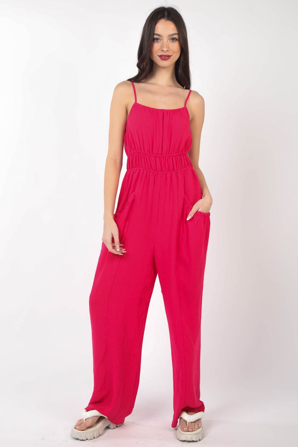 VERY J Pintuck Detail Woven Sleeveless Jumpsuit - Fashionqueene.com-VERY J Pintuck Detail Woven Sleeveless Jumpsuit