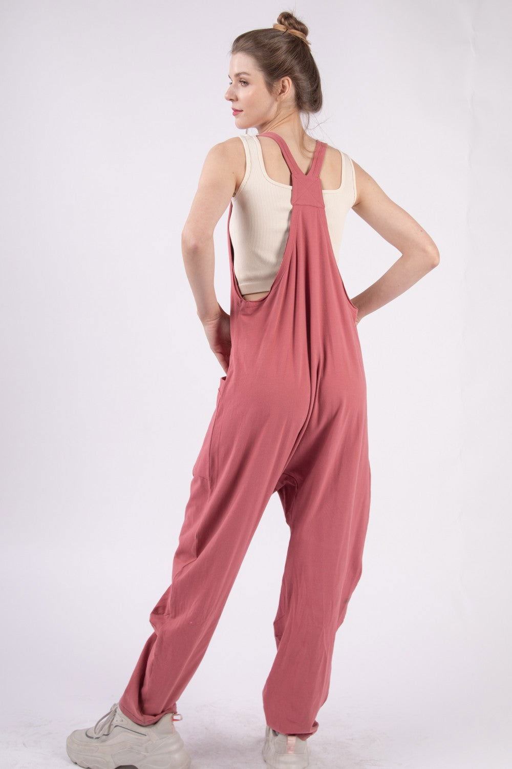 VERY J  Plunge Sleeveless Jumpsuit with Pockets - Fashionqueene.com-VERY J Plunge Sleeveless Jumpsuit with Pockets