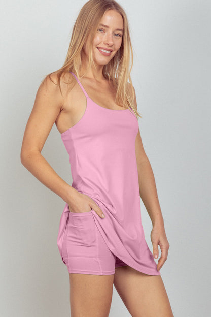 VERY J Sleeveless Active Tennis Dress with Unitard Liner - Fashionqueene.com-Active wear