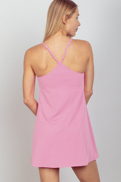 VERY J Sleeveless Active Tennis Dress with Unitard Liner - Fashionqueene.com-Active wear