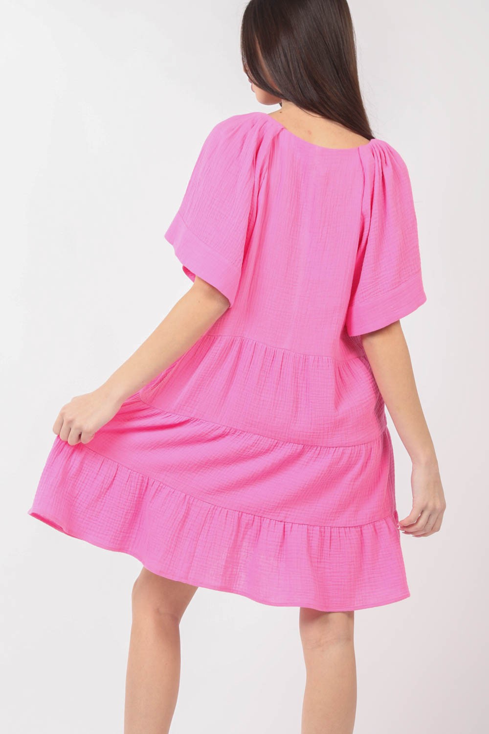 VERY J Texture V-Neck Ruffled Tiered Dress - Fashionqueene.com-VERY J Texture V-Neck Ruffled Tiered Dress