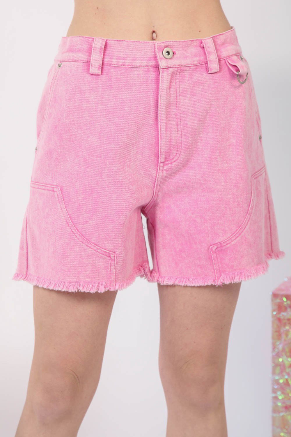 VERY J  Washed Raw Hem Denim Shorts - Fashionqueene.com-VERY J Washed Raw Hem Denim Shorts