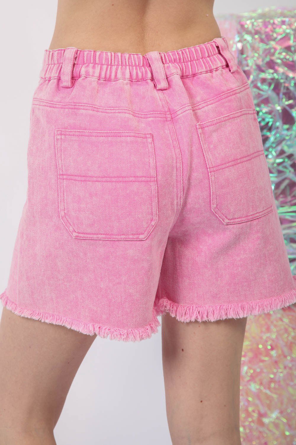 VERY J  Washed Raw Hem Denim Shorts - Fashionqueene.com-VERY J Washed Raw Hem Denim Shorts