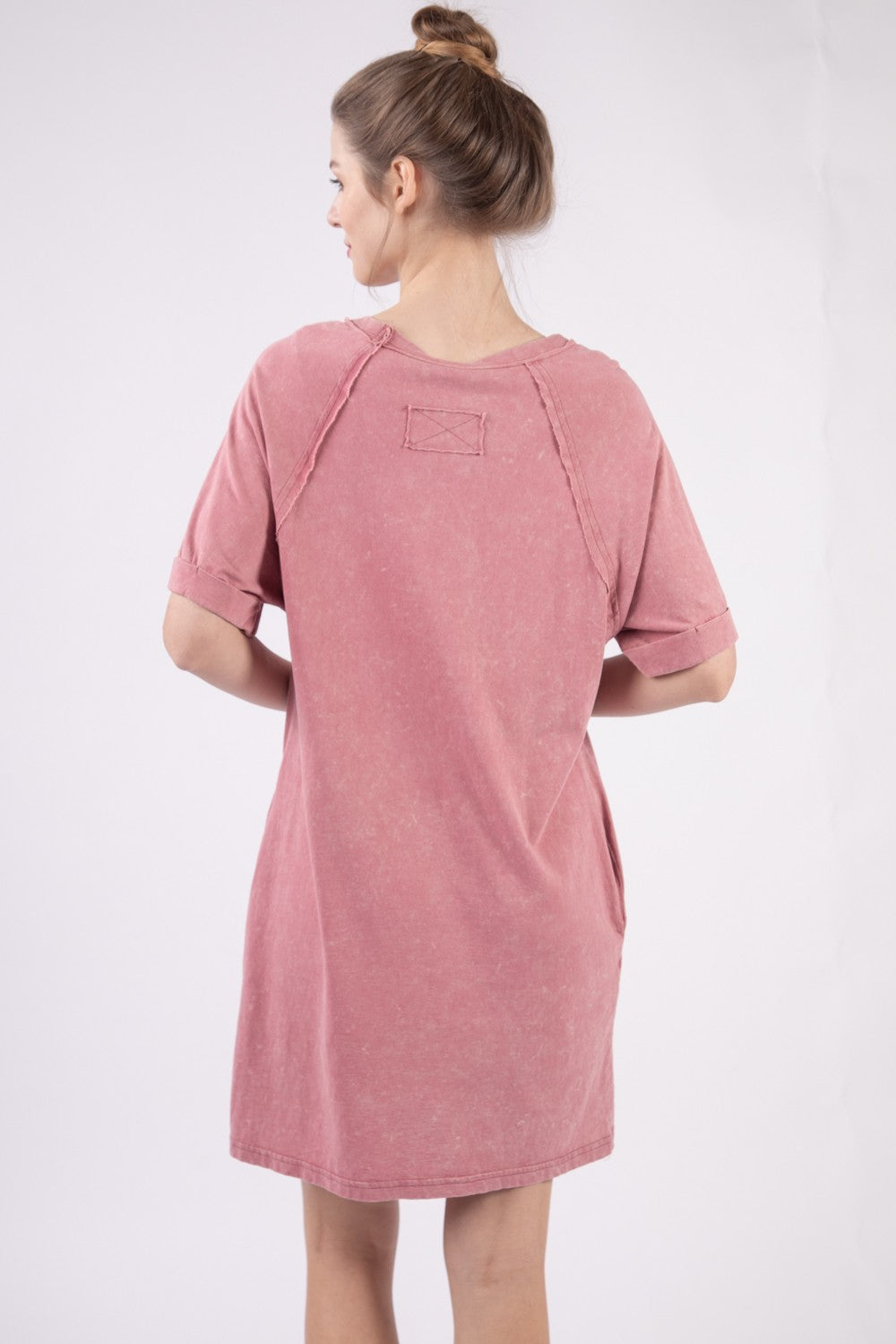 VERY J Washed Round Neck Mini Tee Dress - Fashionqueene.com-VERY J Washed Round Neck Mini Tee Dress