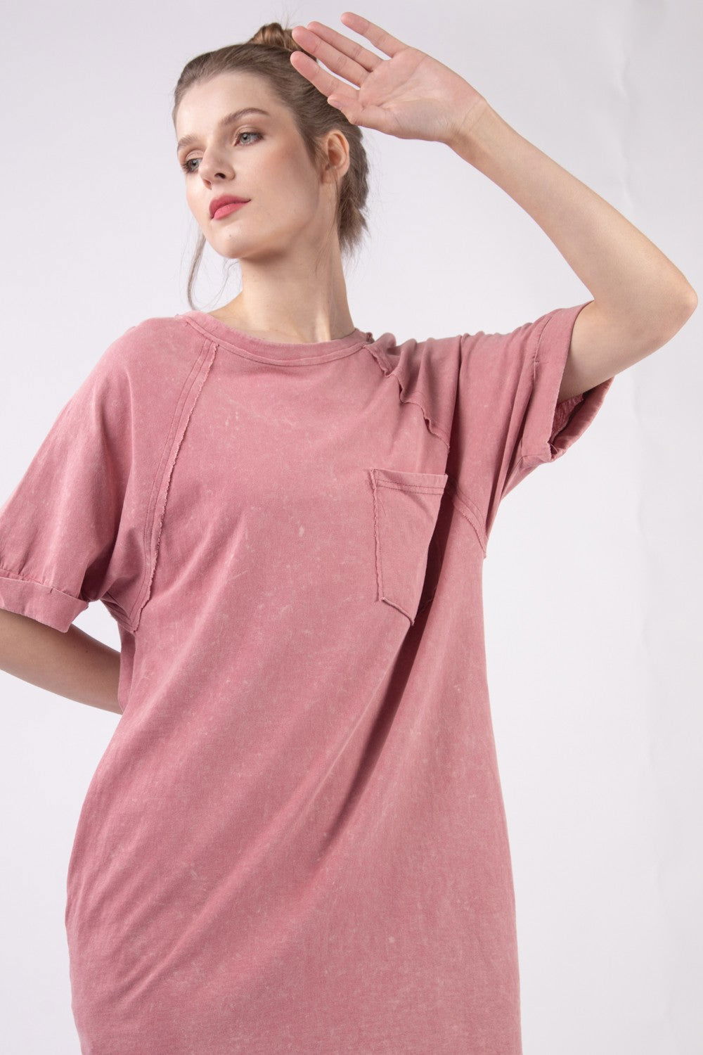 VERY J Washed Round Neck Mini Tee Dress - Fashionqueene.com-VERY J Washed Round Neck Mini Tee Dress