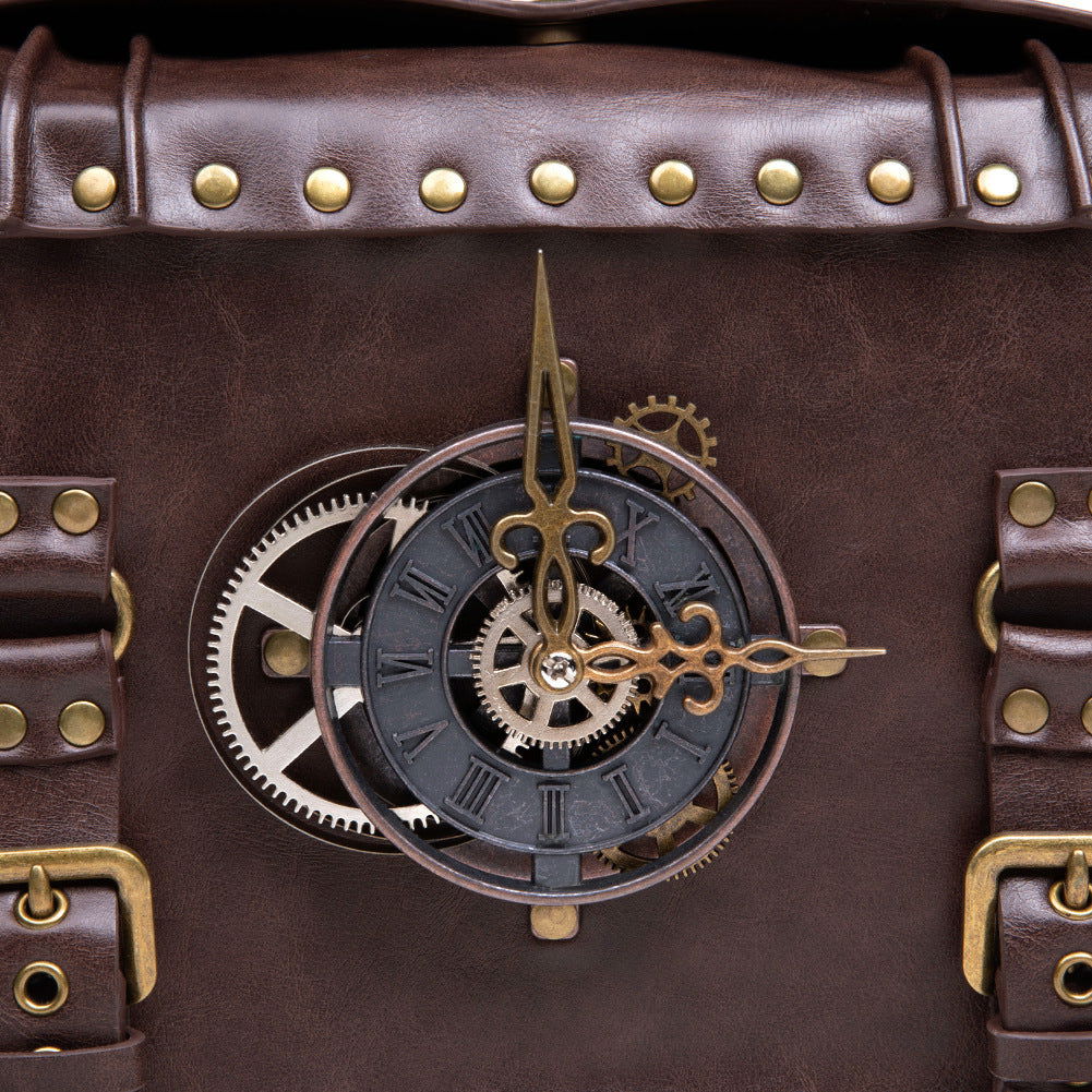 Vintage Steampunk Gear Shoulder Bag - Unique Punk Style PU Leather Messenger Crossbody Bag with Adjustable Strap and Industrial Retro Design Elements - Fashionqueene.com-handbag