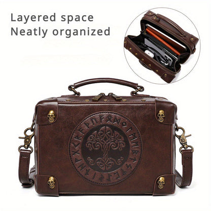 Vintage Steampunk Gear Shoulder Bag - Unique Punk Style PU Leather Messenger Crossbody Bag with Adjustable Strap and Industrial Retro Design Elements - Fashionqueene.com-handbag