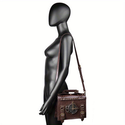 Vintage Steampunk Gear Shoulder Bag - Unique Punk Style PU Leather Messenger Crossbody Bag with Adjustable Strap and Industrial Retro Design Elements - Fashionqueene.com-handbag