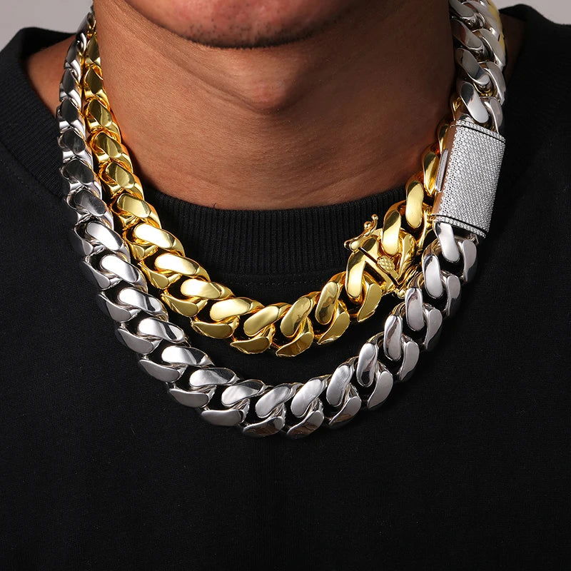 Wholesale Hip Hop Jewelry 20mm Luxury 18K Real Gold Plated Custom Solid Cuban Miami Cuban Link Chain Necklace For Men New Arriva - Fashionqueene.com-cuban necklace