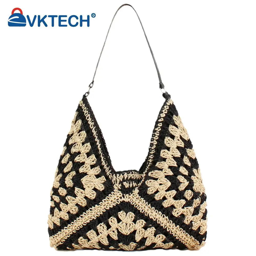 Women Fashion Woven Handbag Large Capacity Straw Woven Tote Bag Weave Straw Bag All-matched Beach Travel Bag - Fashionqueene.com-woven handbag