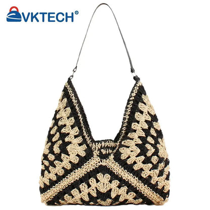 Women Fashion Woven Handbag Large Capacity Straw Woven Tote Bag Weave Straw Bag All-matched Beach Travel Bag - Fashionqueene.com-woven handbag