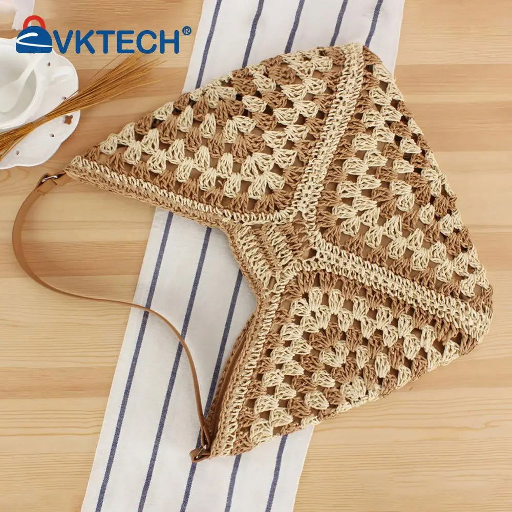 Women Fashion Woven Handbag Large Capacity Straw Woven Tote Bag Weave Straw Bag All-matched Beach Travel Bag - Fashionqueene.com-woven handbag