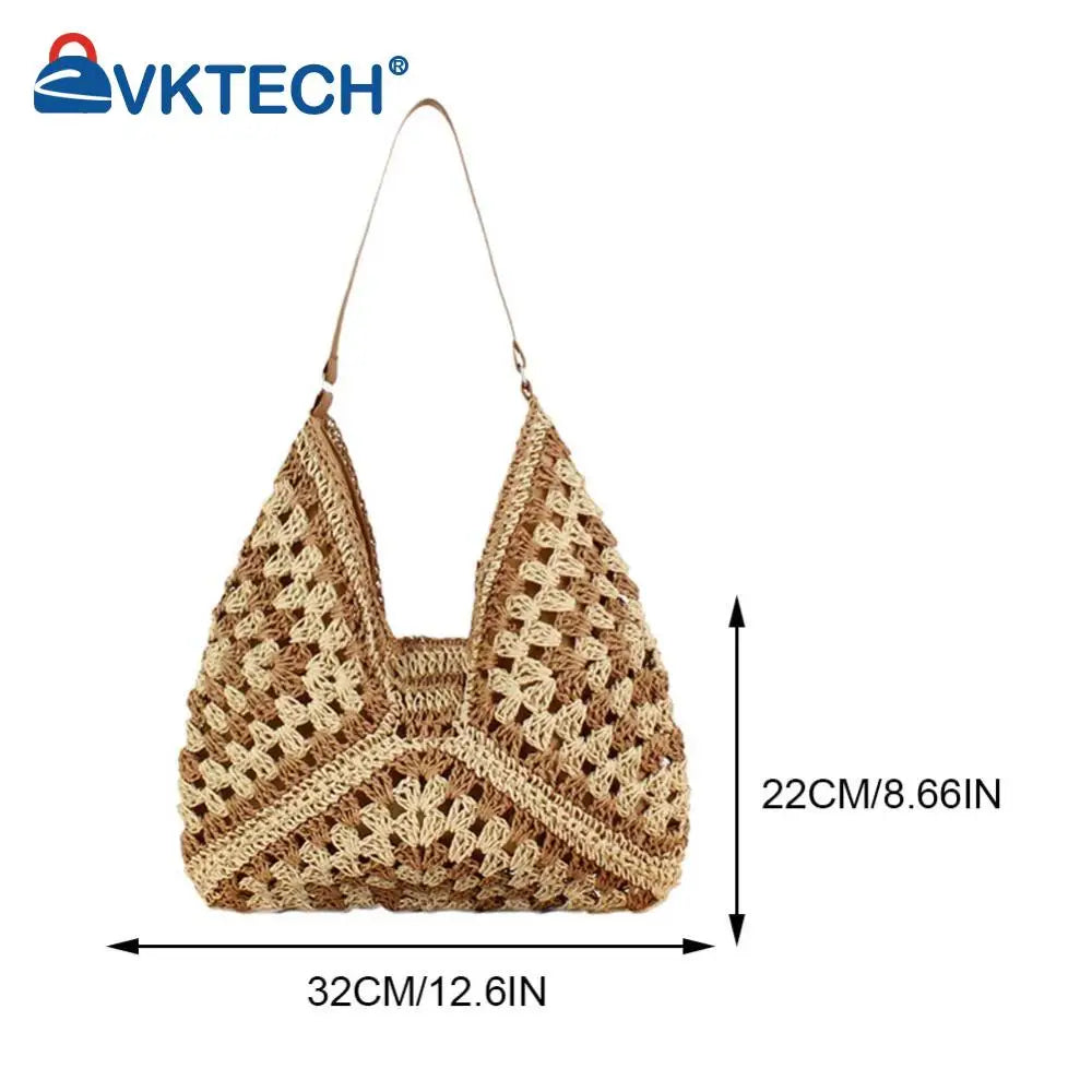 Women Fashion Woven Handbag Large Capacity Straw Woven Tote Bag Weave Straw Bag All-matched Beach Travel Bag - Fashionqueene.com-woven handbag