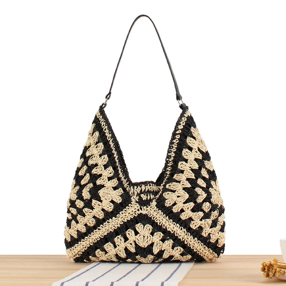 Women Fashion Woven Handbag Large Capacity Straw Woven Tote Bag Weave Straw Bag All-matched Beach Travel Bag - Fashionqueene.com-woven handbag