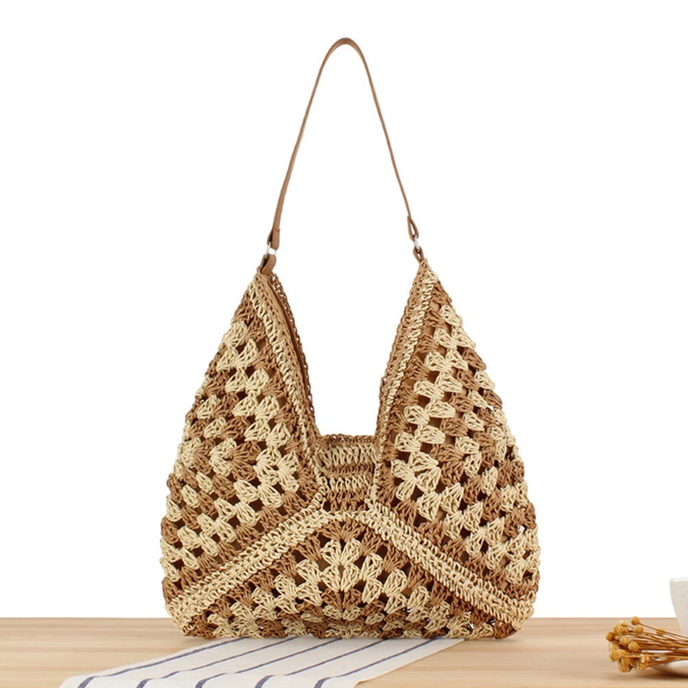 Women Fashion Woven Handbag Large Capacity Straw Woven Tote Bag Weave Straw Bag All-matched Beach Travel Bag - Fashionqueene.com-woven handbag