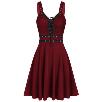 Women Plus Size Cool Solid Bandage Irregular Hem Sleeveless Camisole Mini Dress Gothic punk style sleeveless strap dress - Fashionqueene.com-gothic punk dress